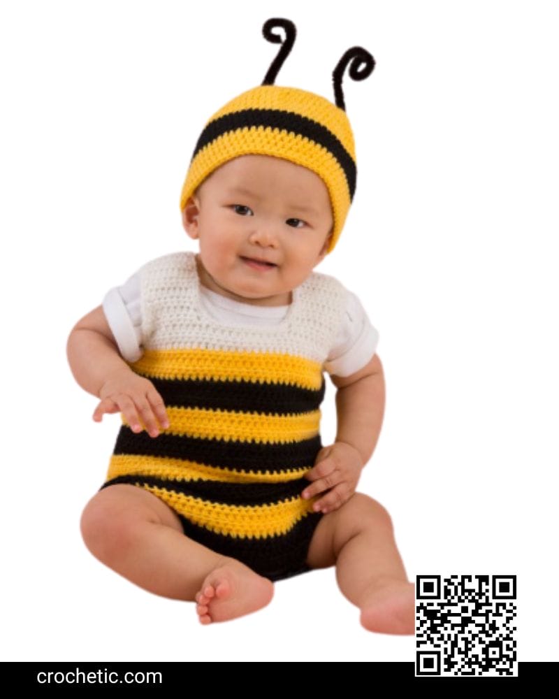 Little Baby Bee Playsuit & Hat - Crochet Pattern