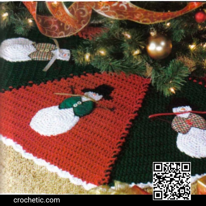 Snowmen Applique Tree Skirt - Crochet Pattern
