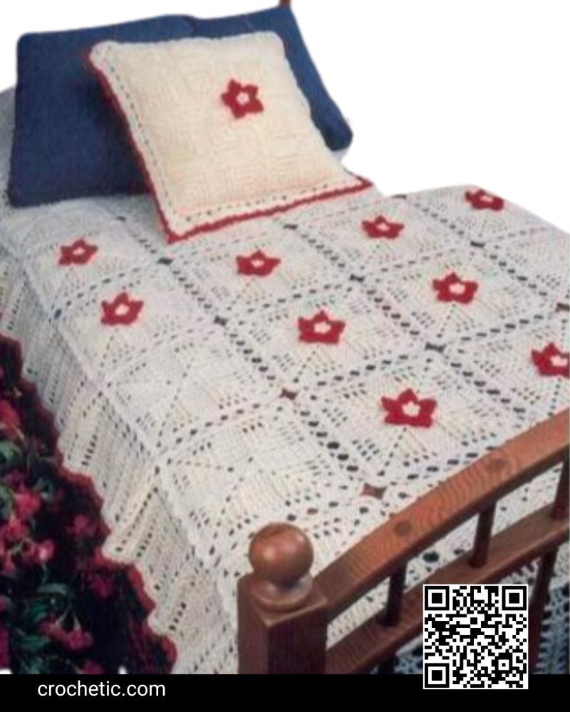 Flowers on Crosses Yarn Bedspread - Crochet Pattern