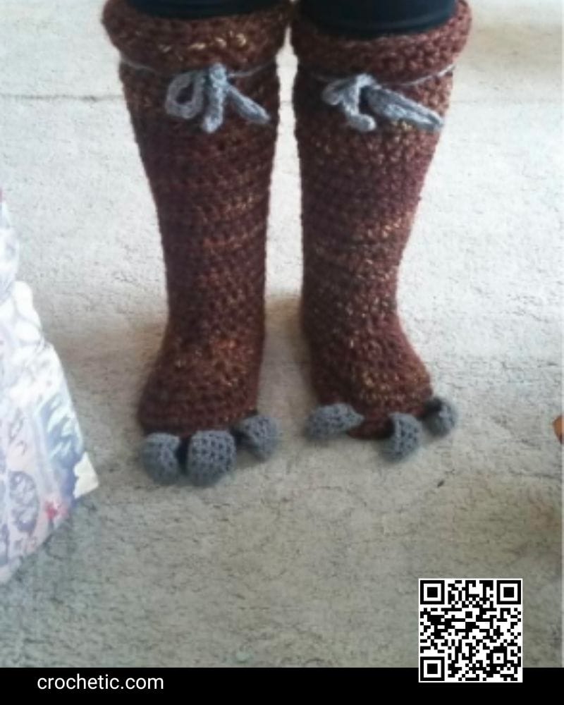 Adult Knee High Bear Paw Boots - Crochet Pattern