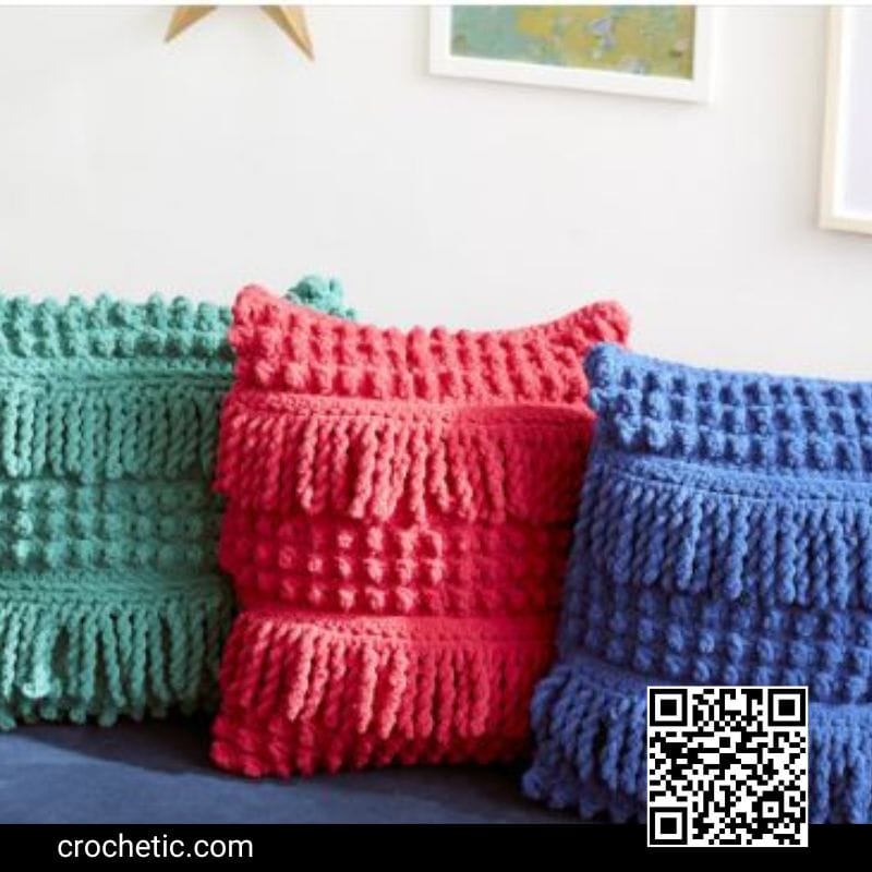 Bobble And Fringe Pillow - Crochet Pattern