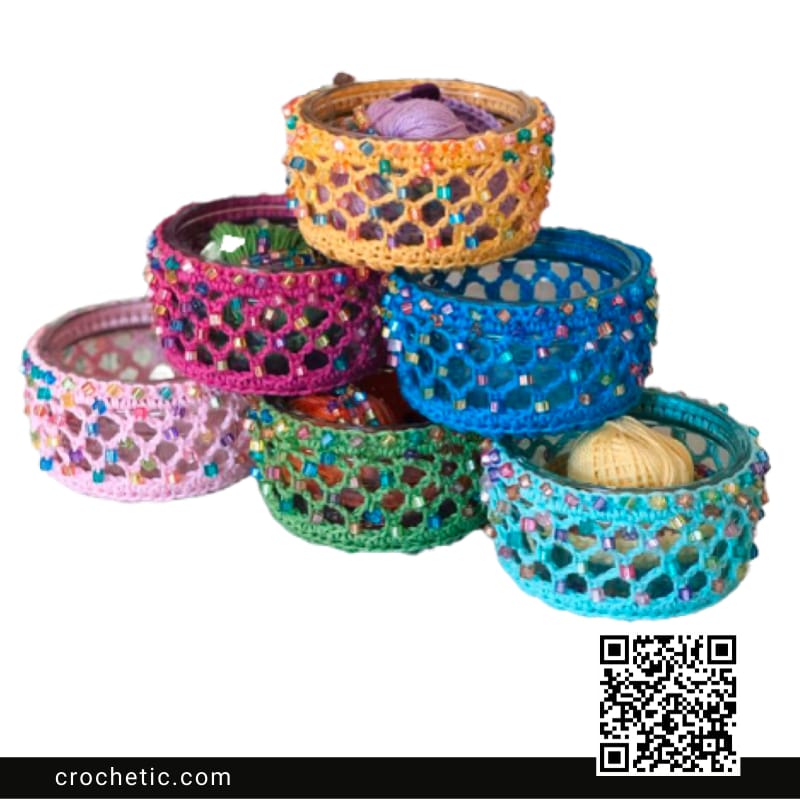 Beaded Mesh Tea Light Holders - Crochet Pattern