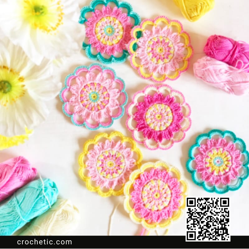 Happy Flower Coasters - Crochet Pattern