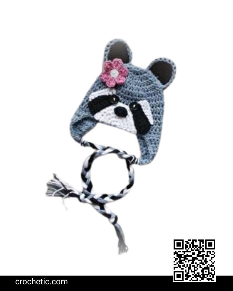 Cute Raccoons Earflap Hat - Crochet Pattern