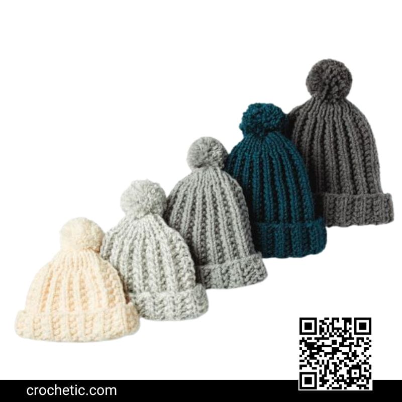 Basic Knit Ribbed Family Hat - Crochet Pattern