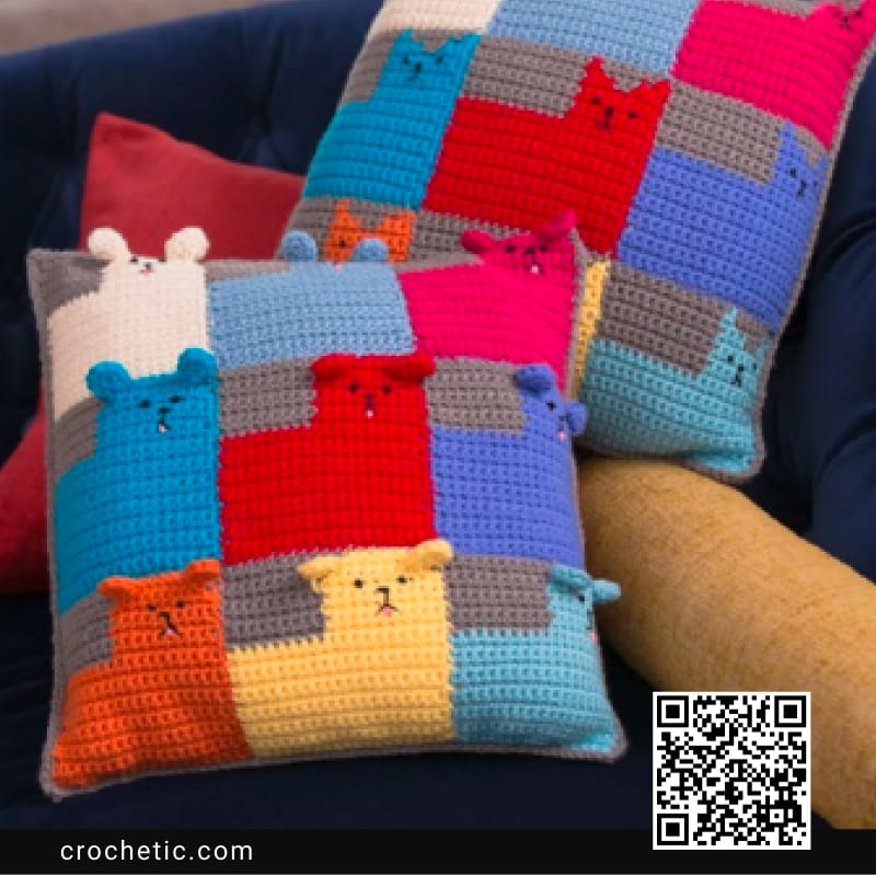 Kittens And Puppies Pillows - Crochet Pattern