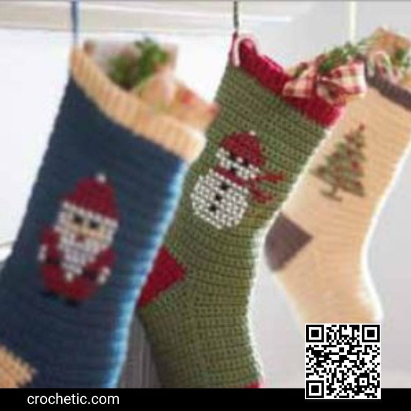 Cross Stitch Christmas Stockings - Crochet Pattern