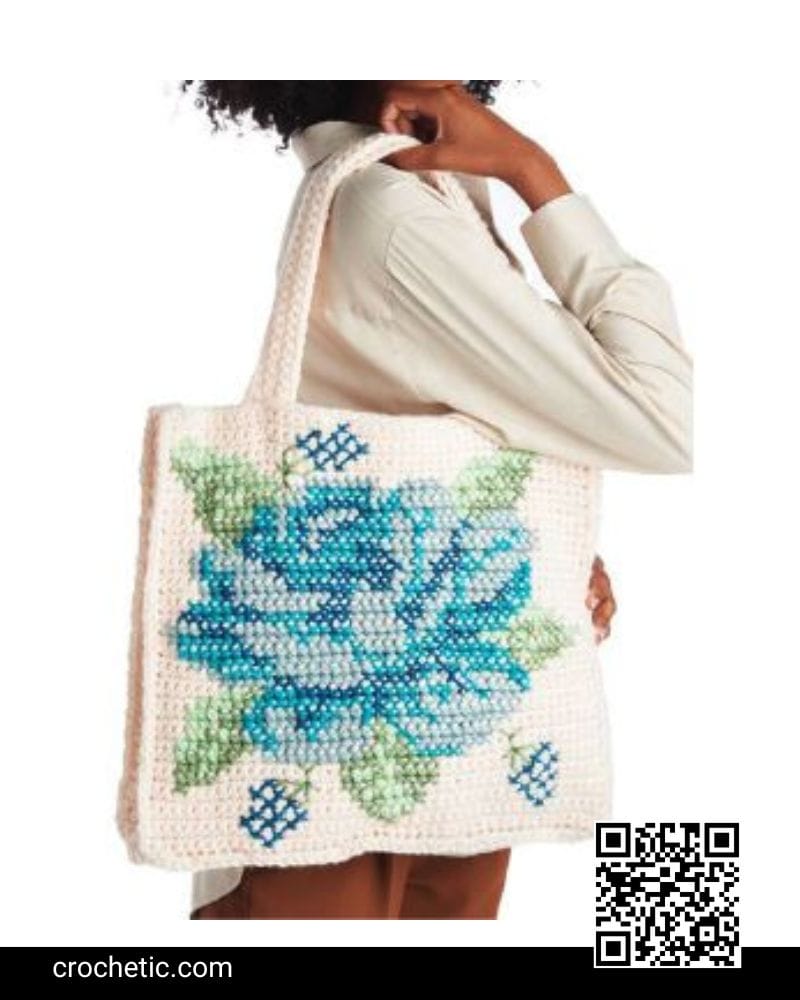Caron Crochet Floral Cross Stitch Tote Bag - Crochet Pattern