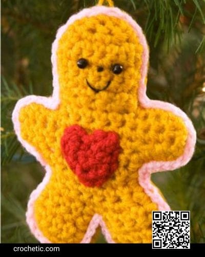Gingerbread Boy with Heart Ornament - Crochet Pattern