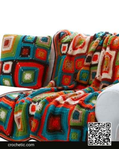 Bright Squares Blanket And Pillow - Crochet Pattern