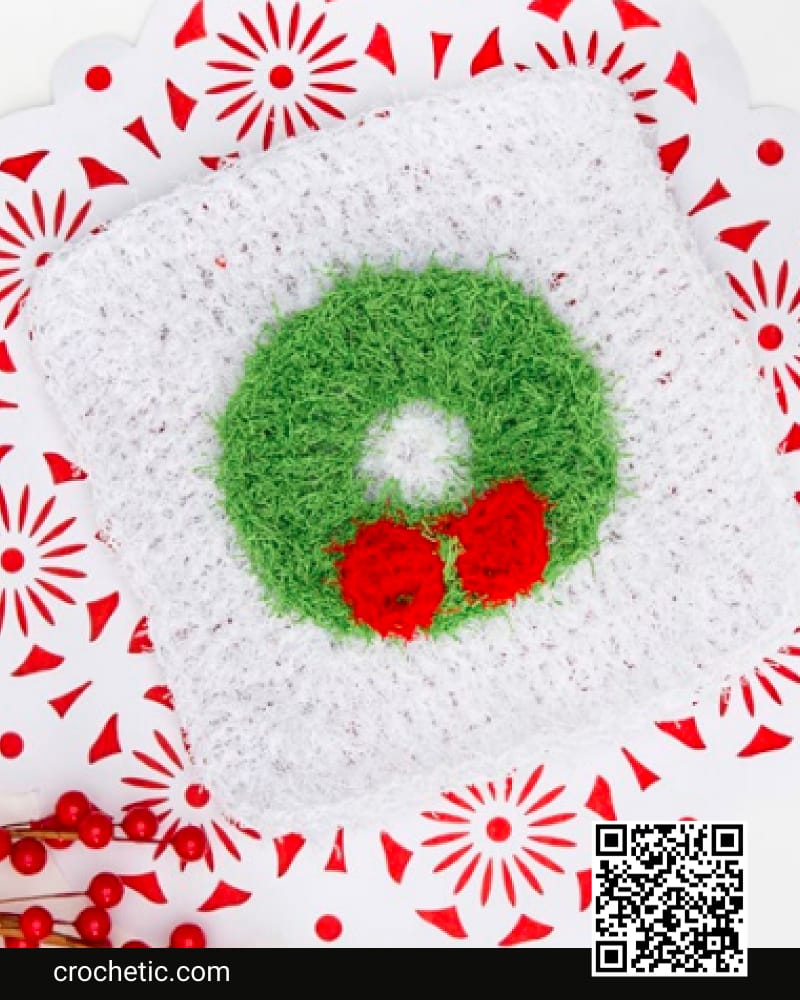 Christmas Wreath Dishcloth - Crochet Pattern