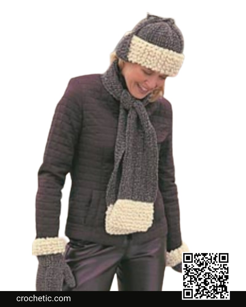 Sheepskin Hat, Scarf And Mittens - Crochet Pattern