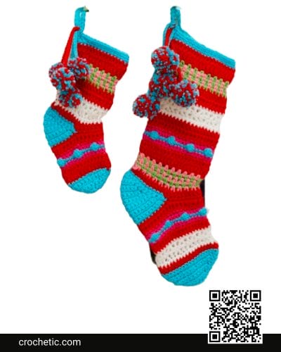 Pompoms & Stripes Holiday Stockings - Crochet Pattern