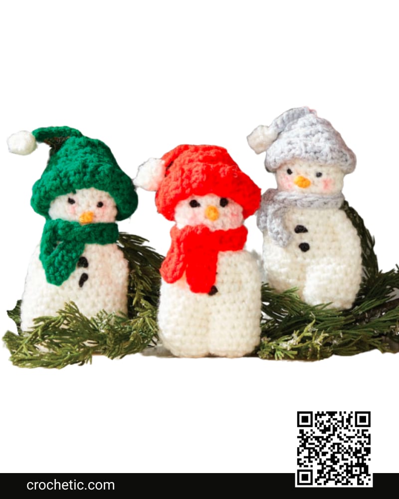 Three Tiny Snowman Ornaments - Crochet Pattern