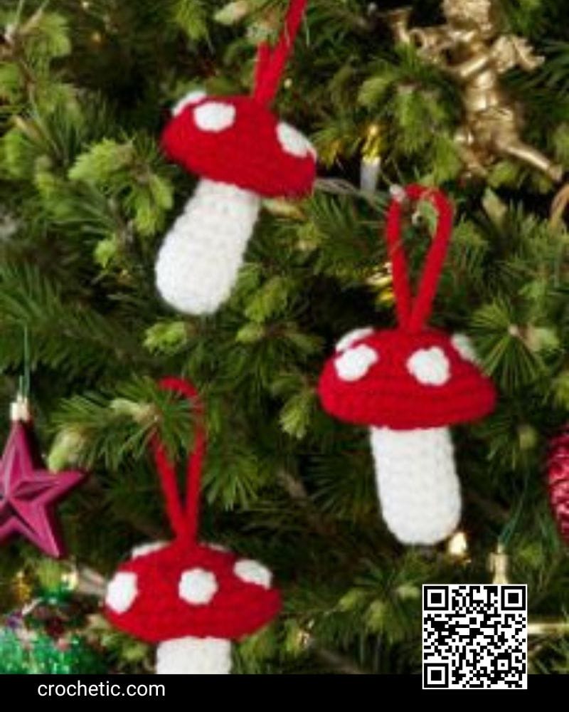 Polka Dot Mushroom Ornaments - Crochet Pattern