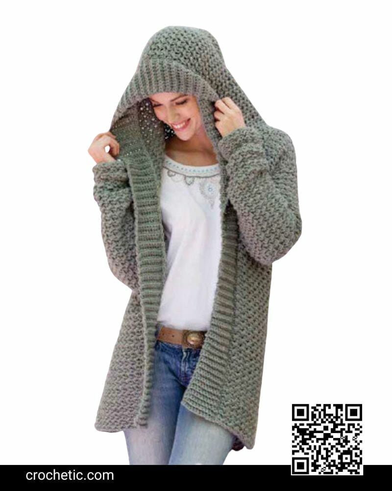 Hooded Sweater Coat - Crochet Pattern