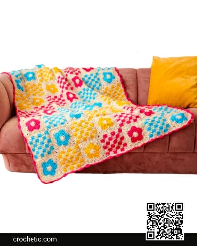 Flowers & Checks Crochet Blanket - Crochet Pattern