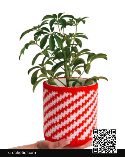 Crochet Peppermint Twist Plant Pot Cozy - Crochet Pattern