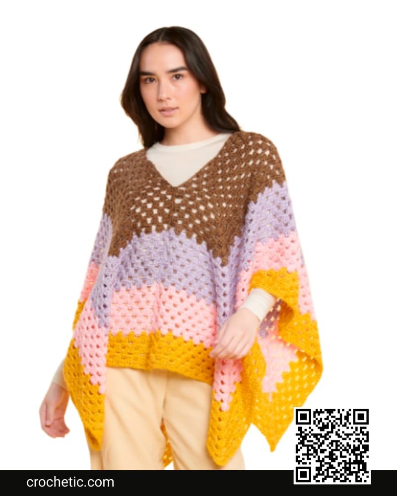 Mitered Granny Color Block Crochet Poncho - Crochet Pattern