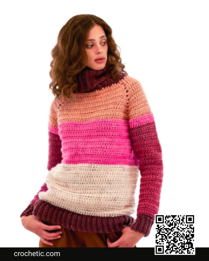 Crochet Raglan Cowl Neck Pullover - Crochet Pattern