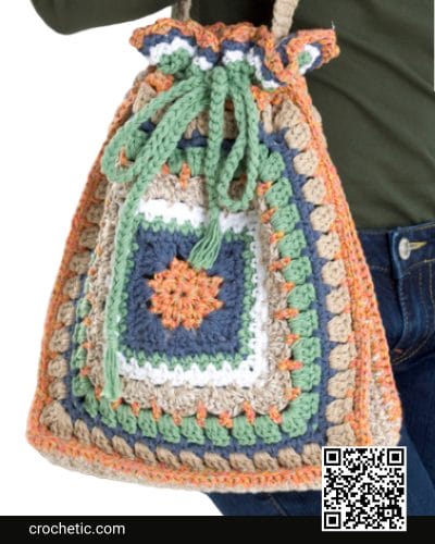 Granny Drawstring Tote Bag - Crochet Pattern