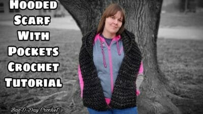 Easiest Crochet Hooded Scarf With Pockets - Free Pattern