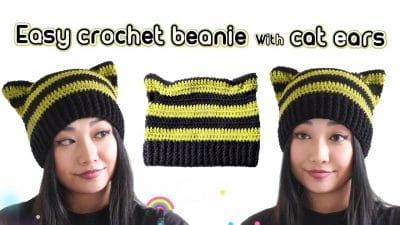 Easy Crochet Beanie with Cat Ears - Free Pattern