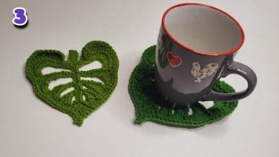 Crochet Monstera Leaf Coaster - Free Pattern